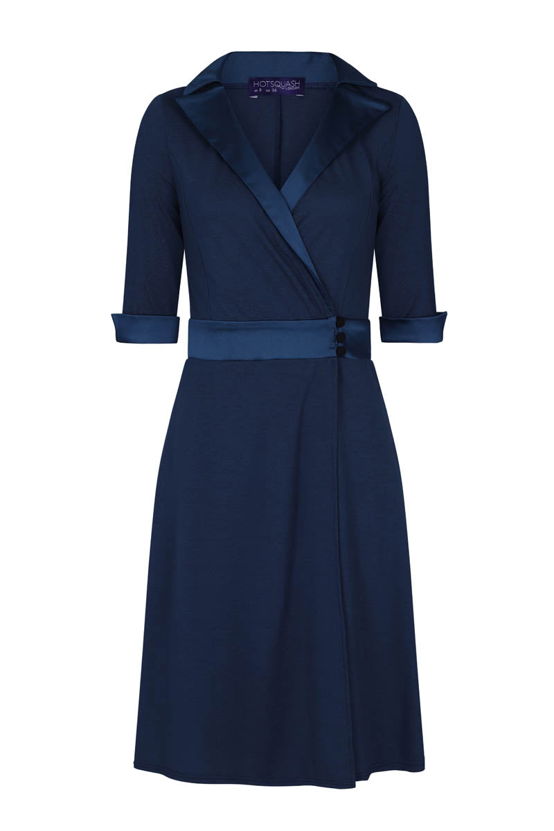 Fit & Flare Wrap Dress with Silky Trim