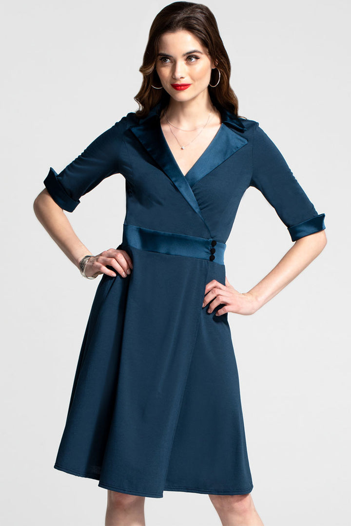 Fit & Flare Wrap Dress with Silky Trim
