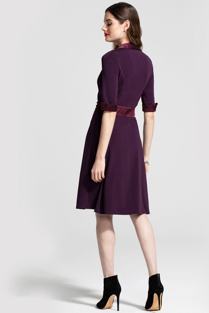 Fit & Flare Wrap Dress with Silky Trim