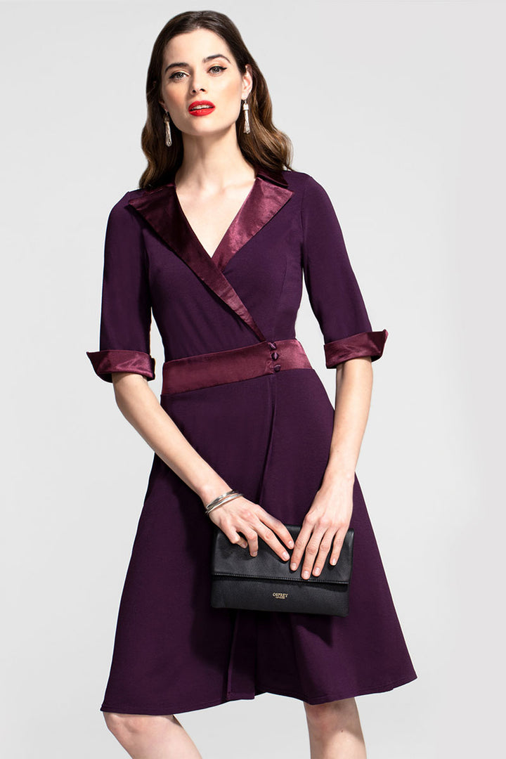 Fit & Flare Wrap Dress with Silky Trim