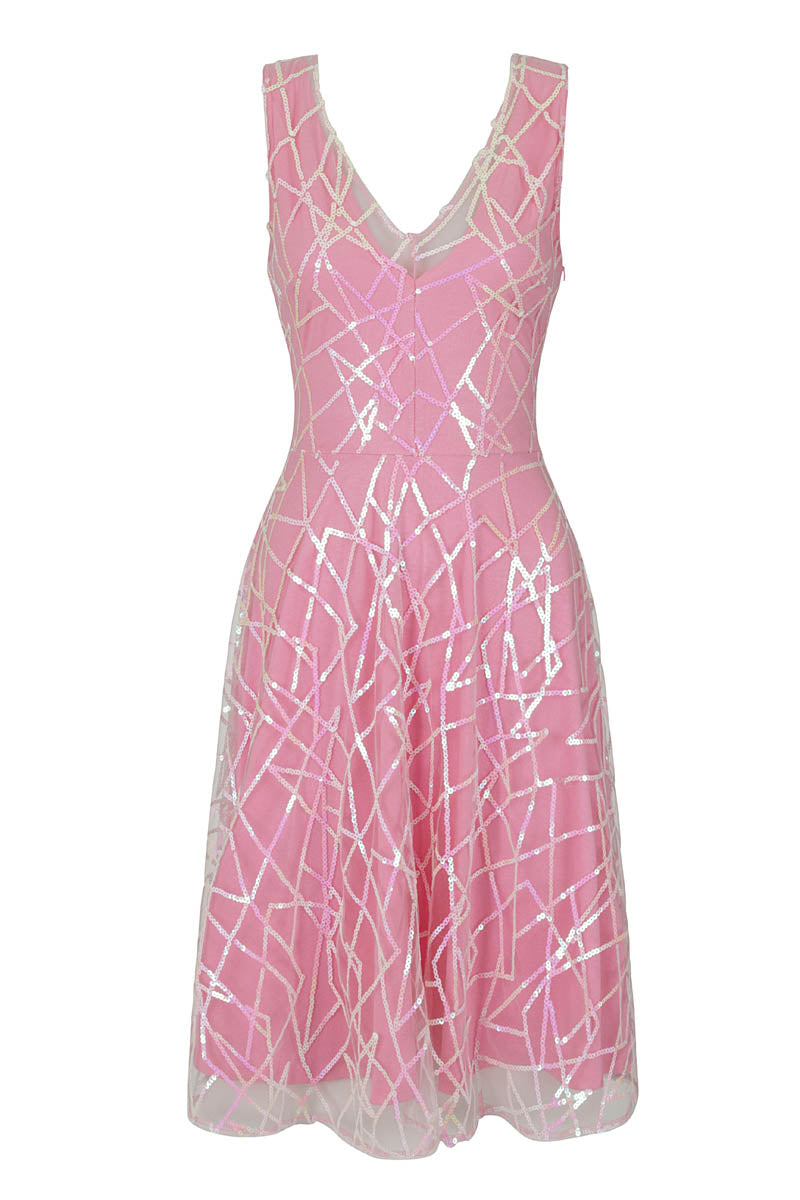 V Neck Embroidered Fit n Flare Dress