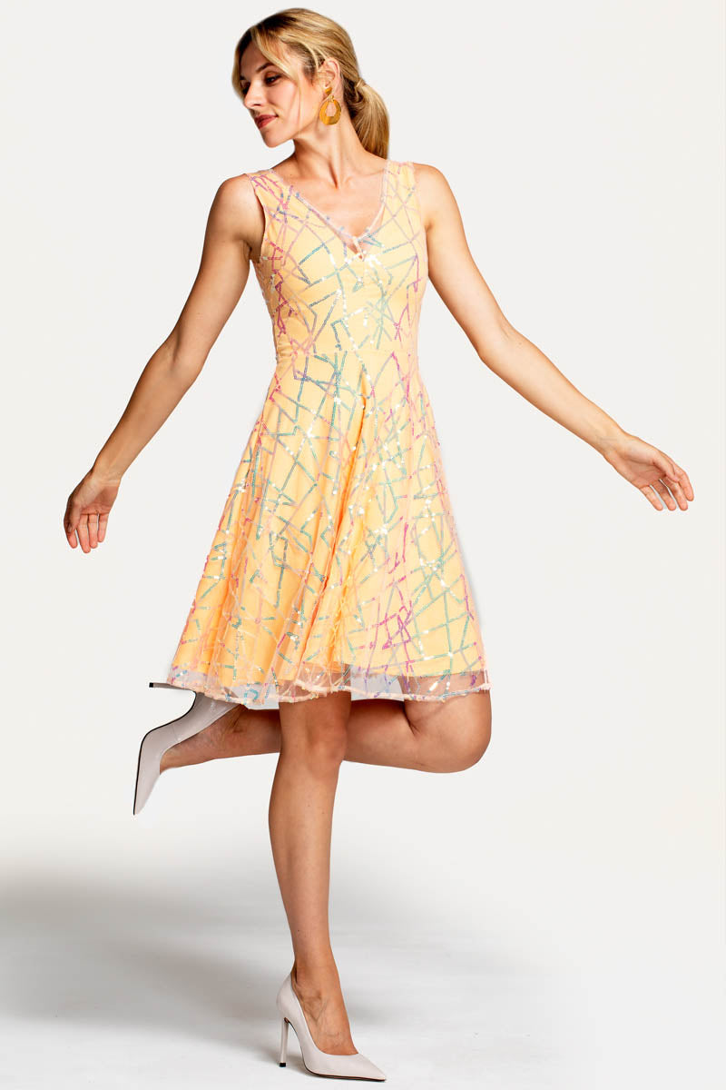 V Neck Embroidered Fit n Flare Dress