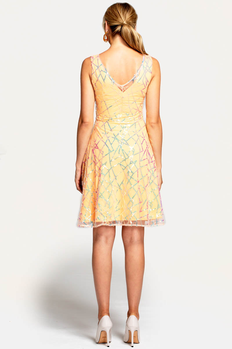 V Neck Embroidered Fit n Flare Dress