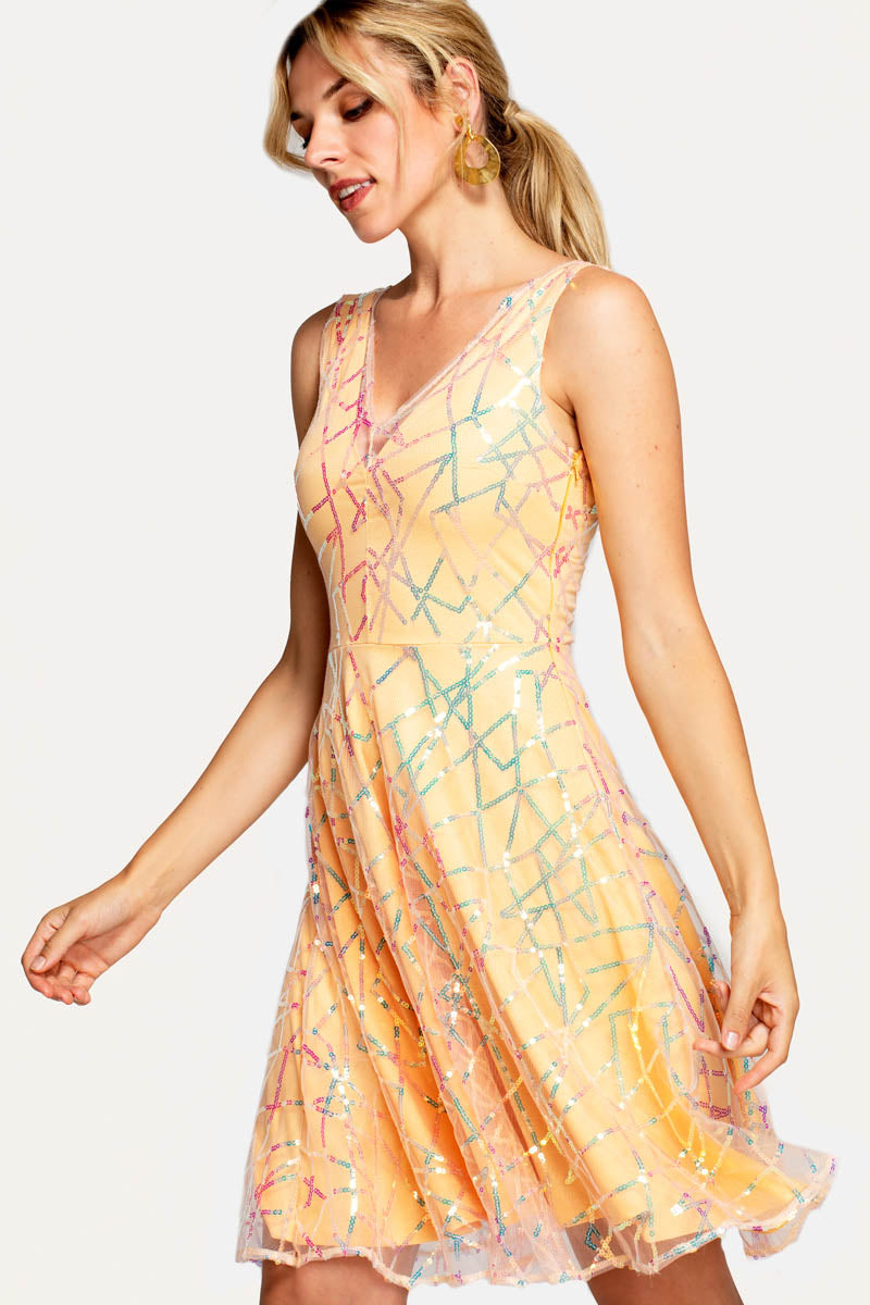 V Neck Embroidered Fit n Flare Dress