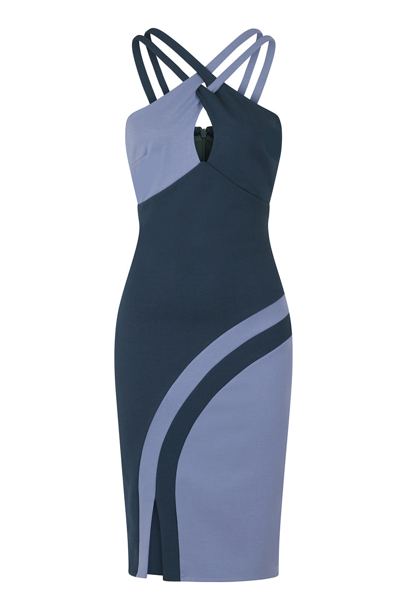 Halterneck Colour Contrast Dress