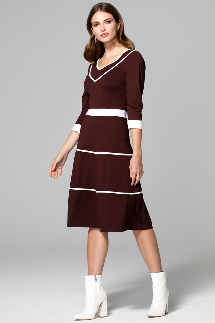 V Neck Dress with Contrast piping