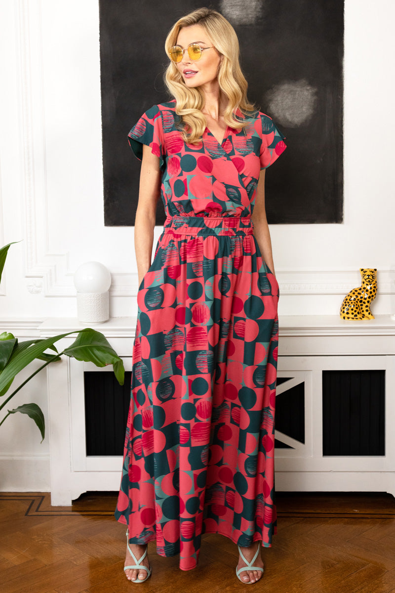 Chiffon Mock-Wrap Maxi Dress
