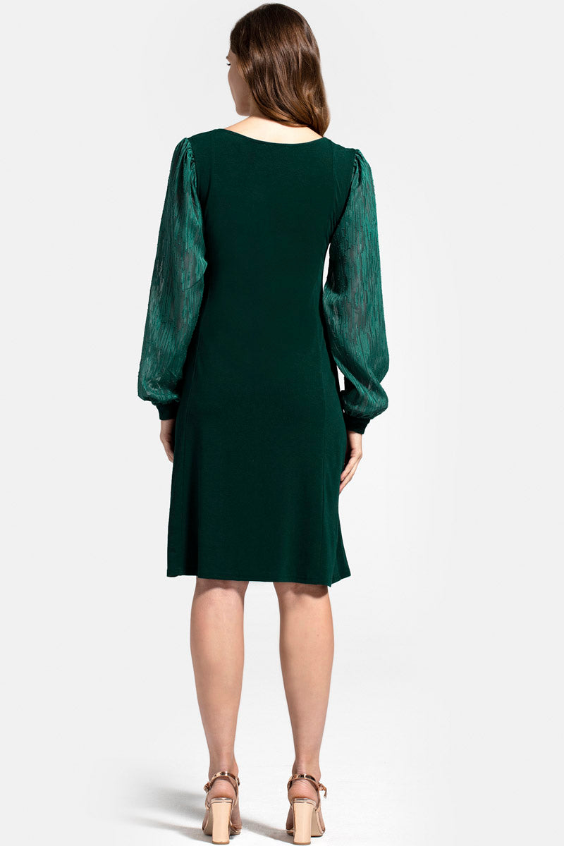 Square Neck Jersey Dress with Chiffon