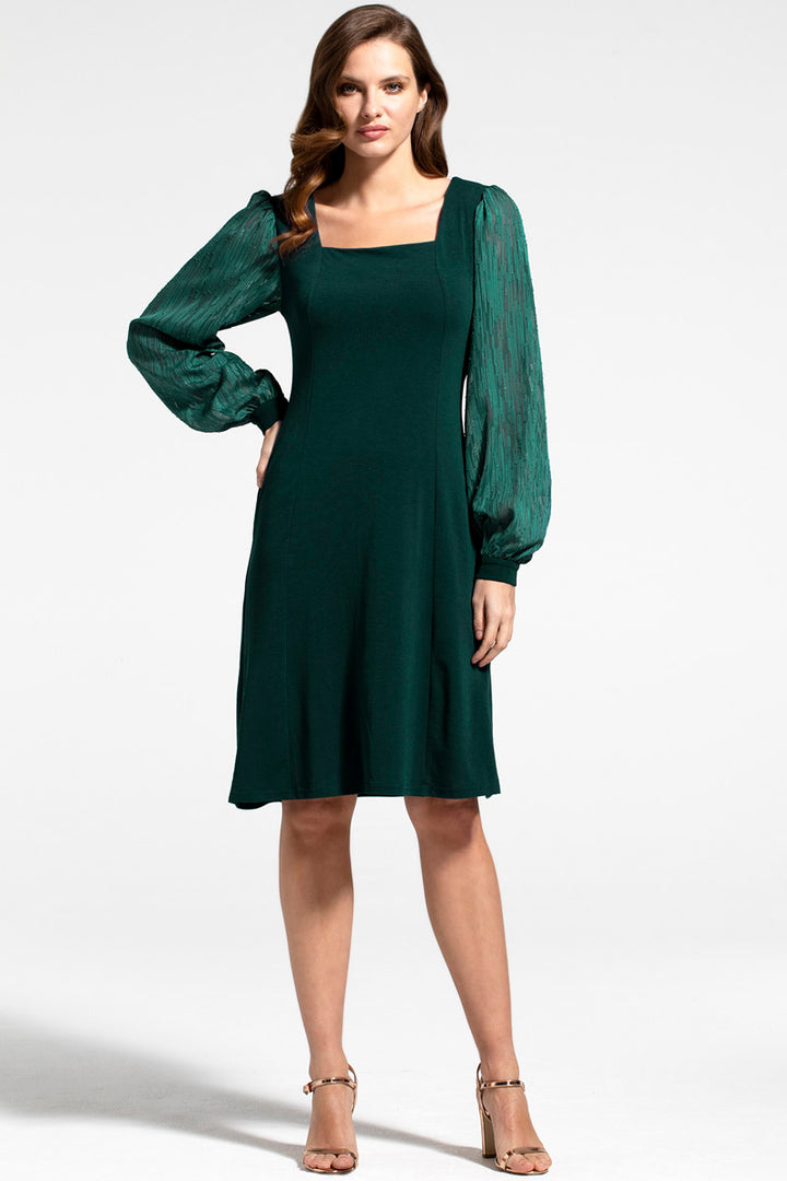 Square Neck Jersey Dress with Chiffon