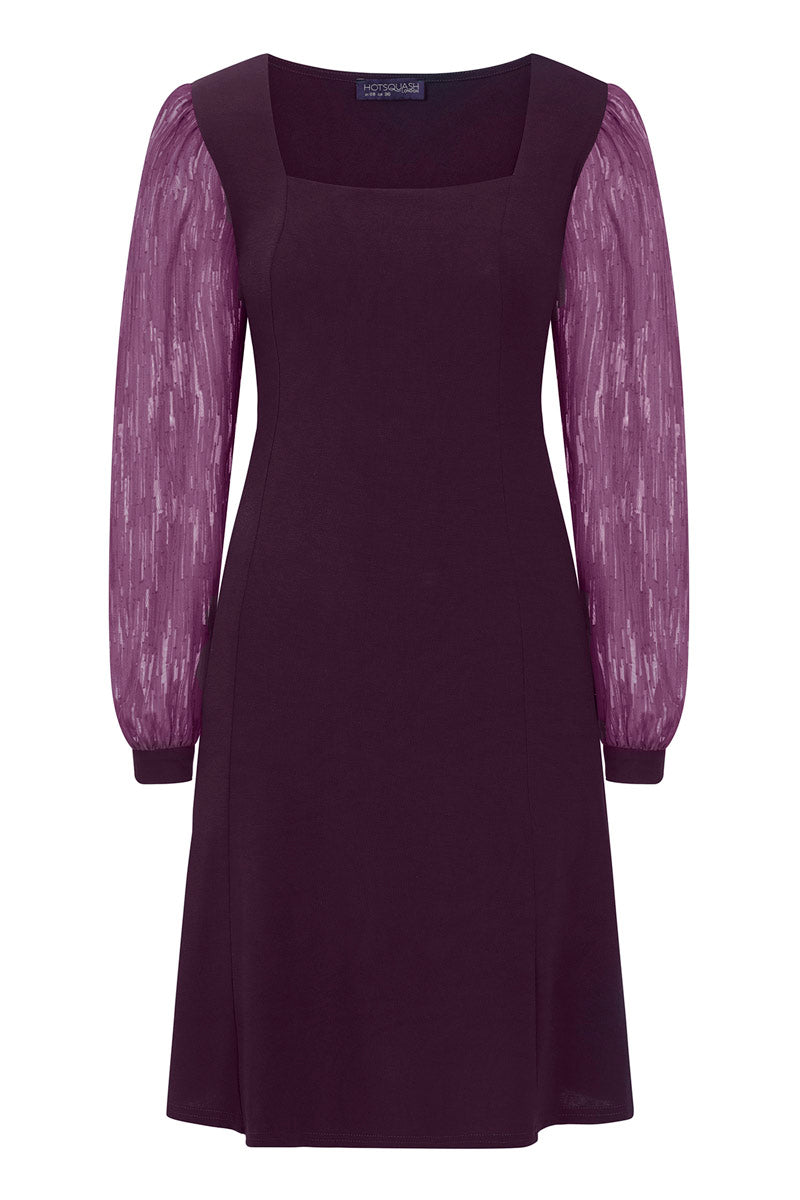 Square Neck Jersey Dress with Chiffon
