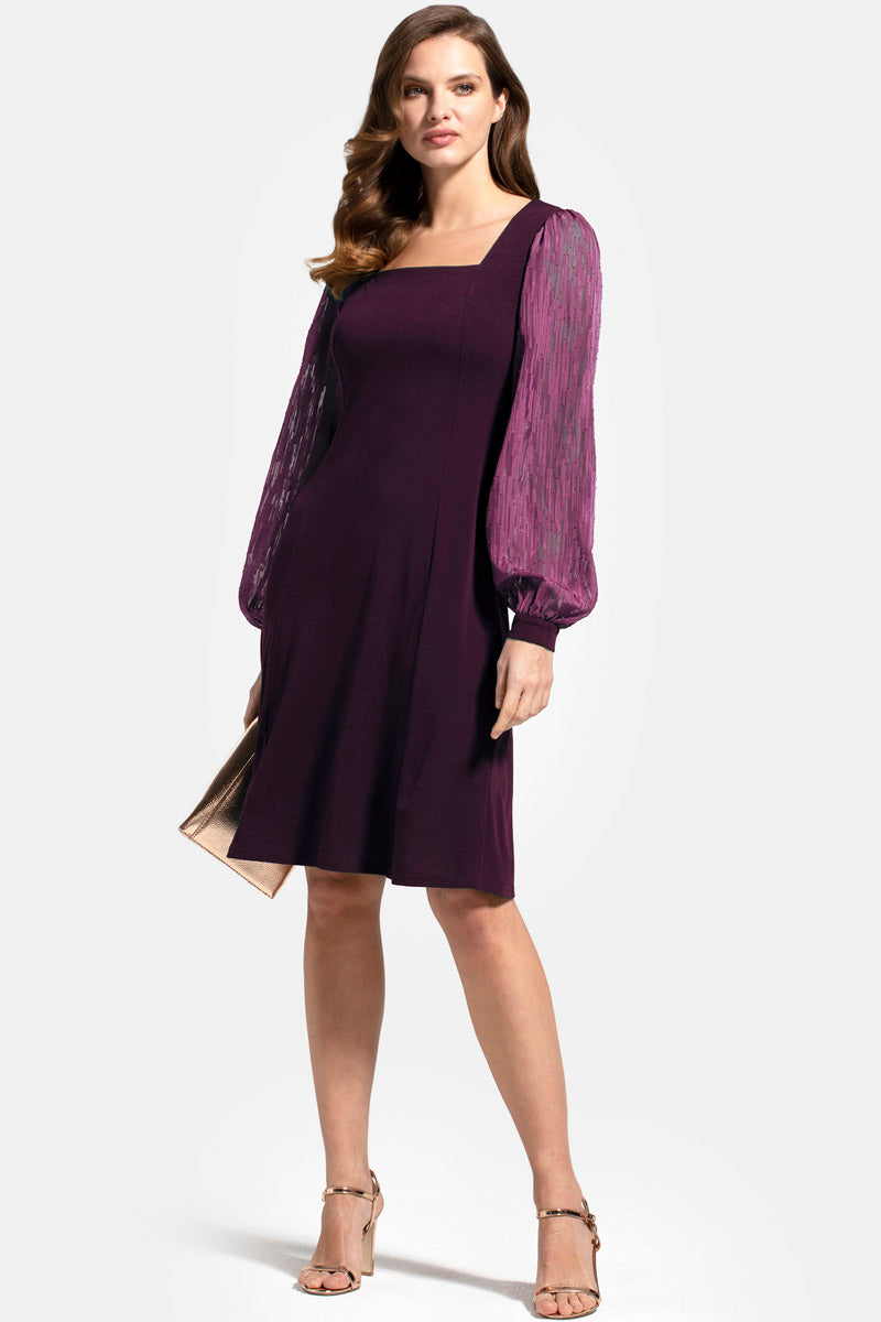 Square Neck Jersey Dress with Chiffon