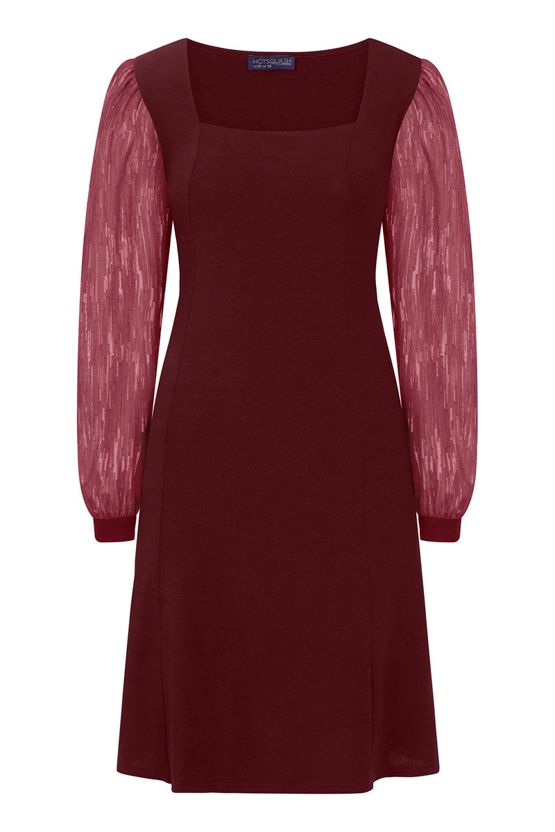 Square Neck Jersey Dress with Chiffon