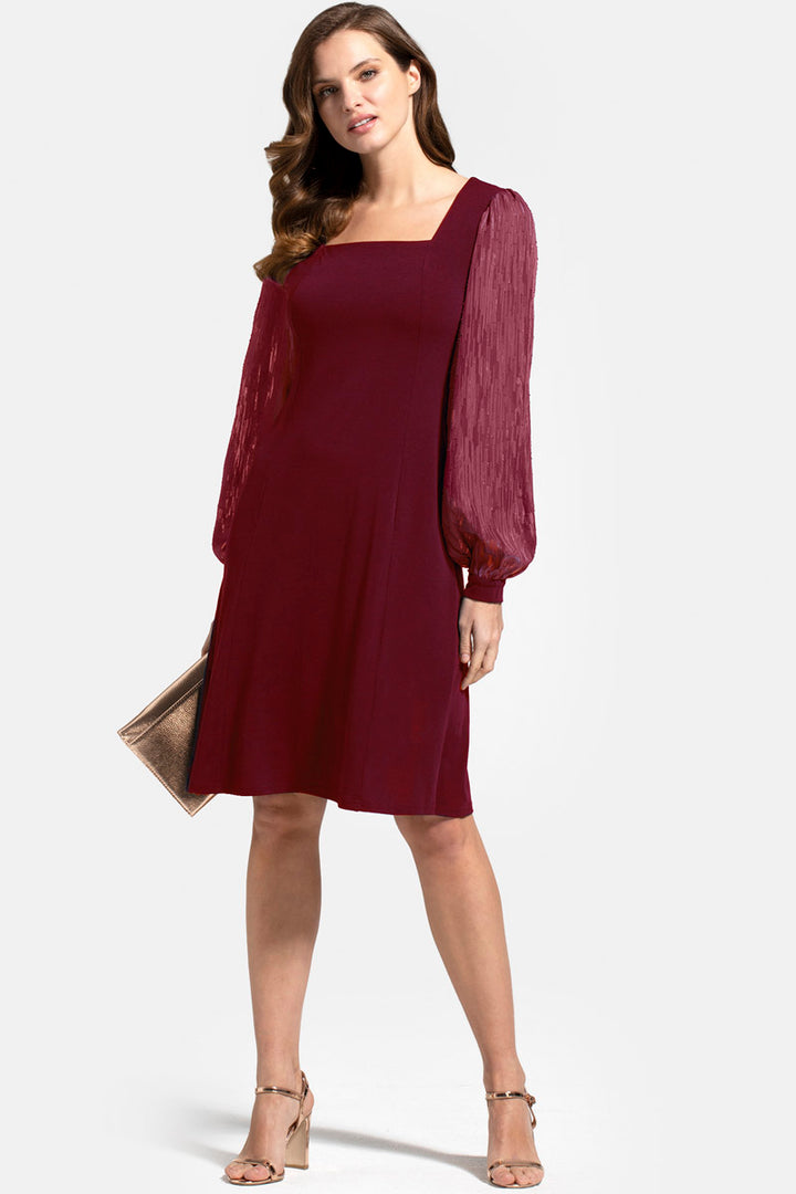 Square Neck Jersey Dress with Chiffon