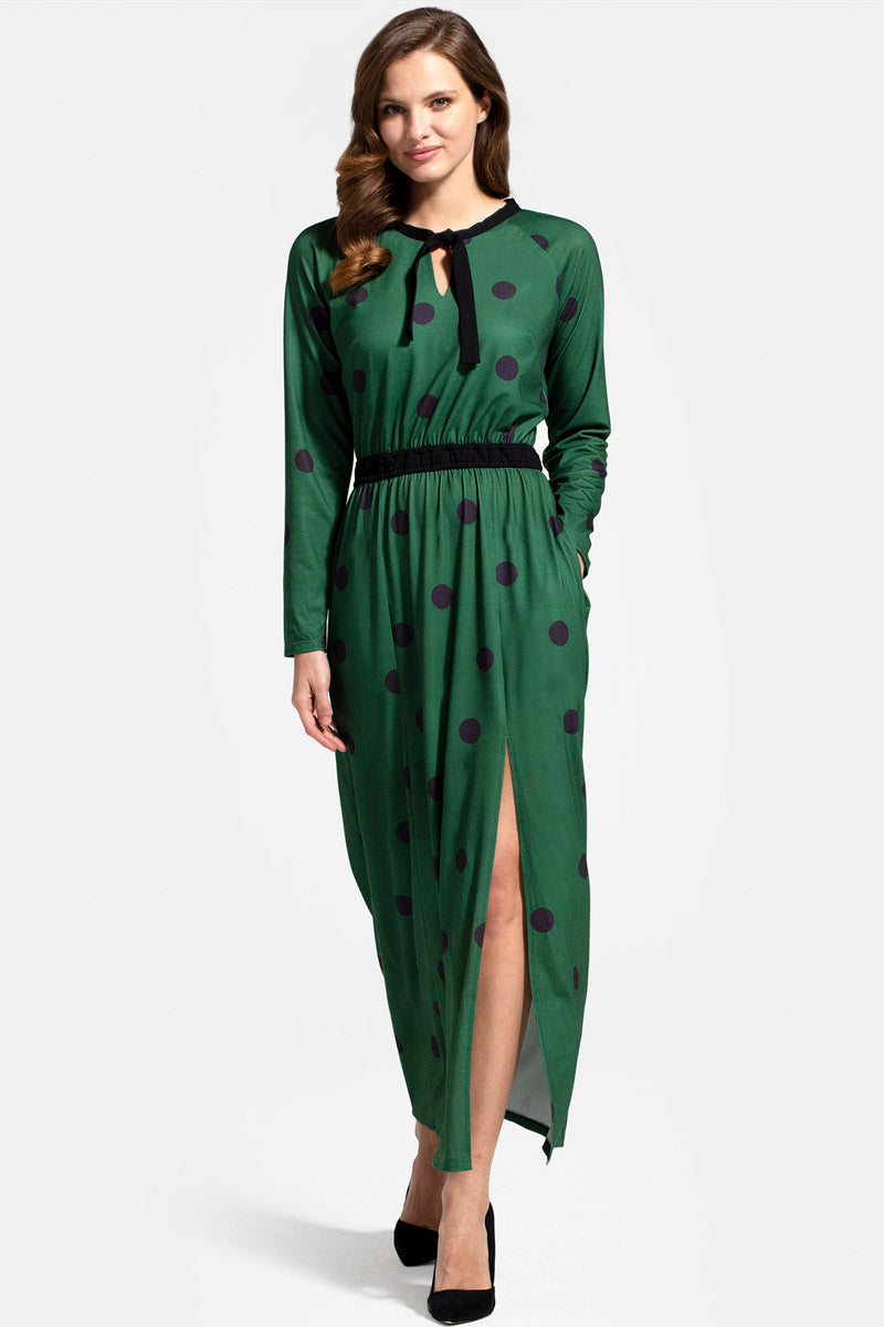 Long Sleeve Maxi Dress with Neck Tie