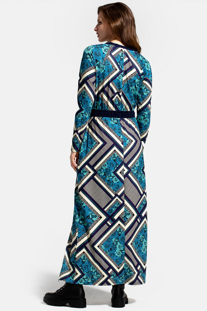 Long Sleeve Maxi Dress with Neck Tie