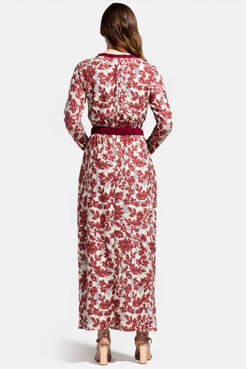 Long Sleeve Maxi Dress with Neck Tie