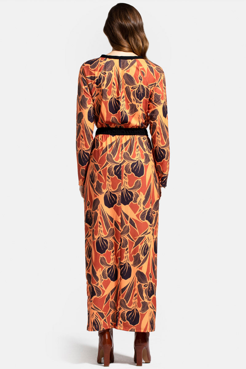Long Sleeve Maxi Dress with Neck Tie