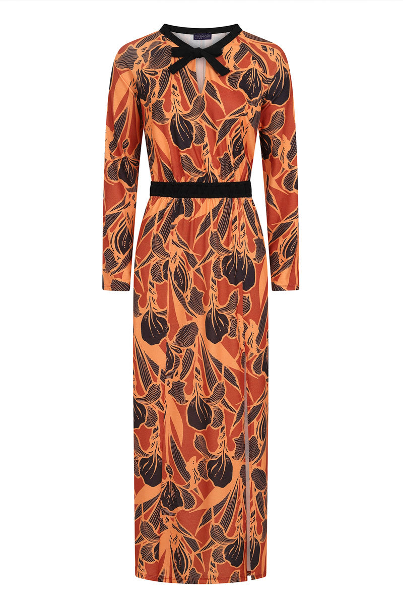 Long Sleeve Maxi Dress with Neck Tie