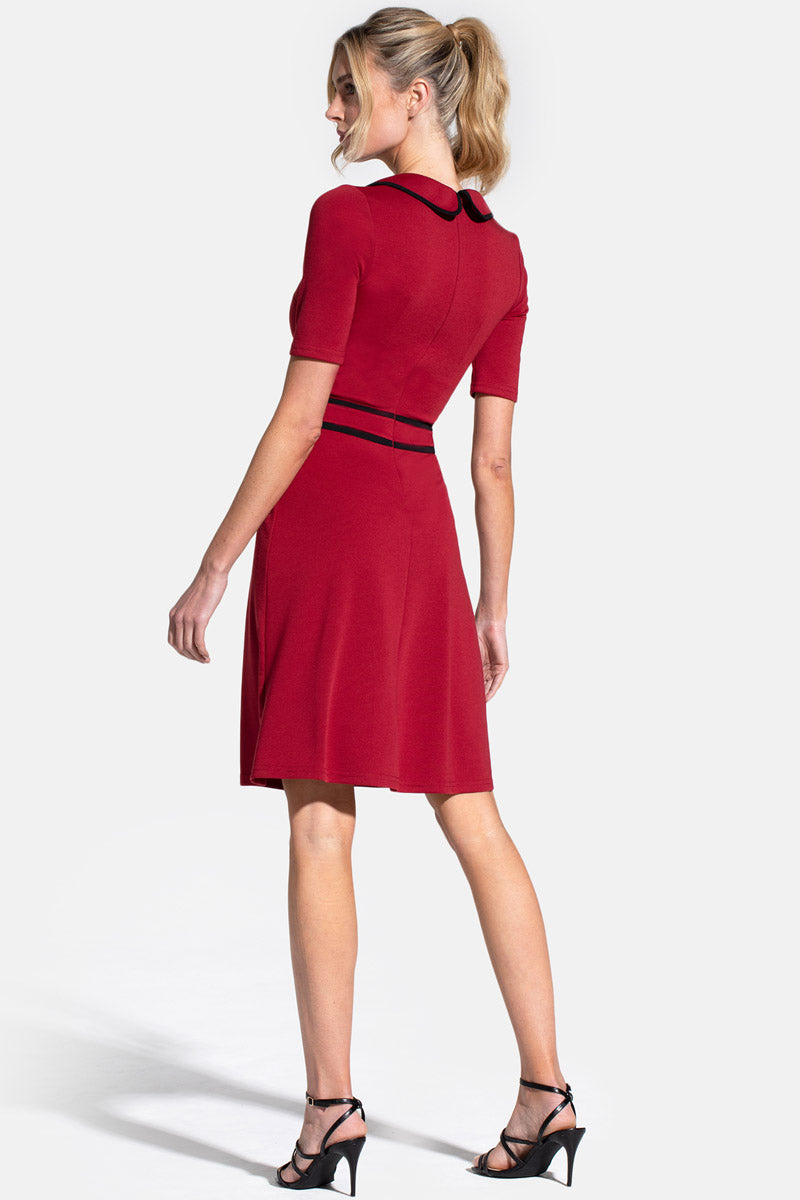 Contrast Piping Dress with Flared Skirt