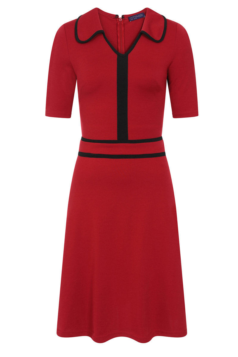 Contrast Piping Dress with Flared Skirt