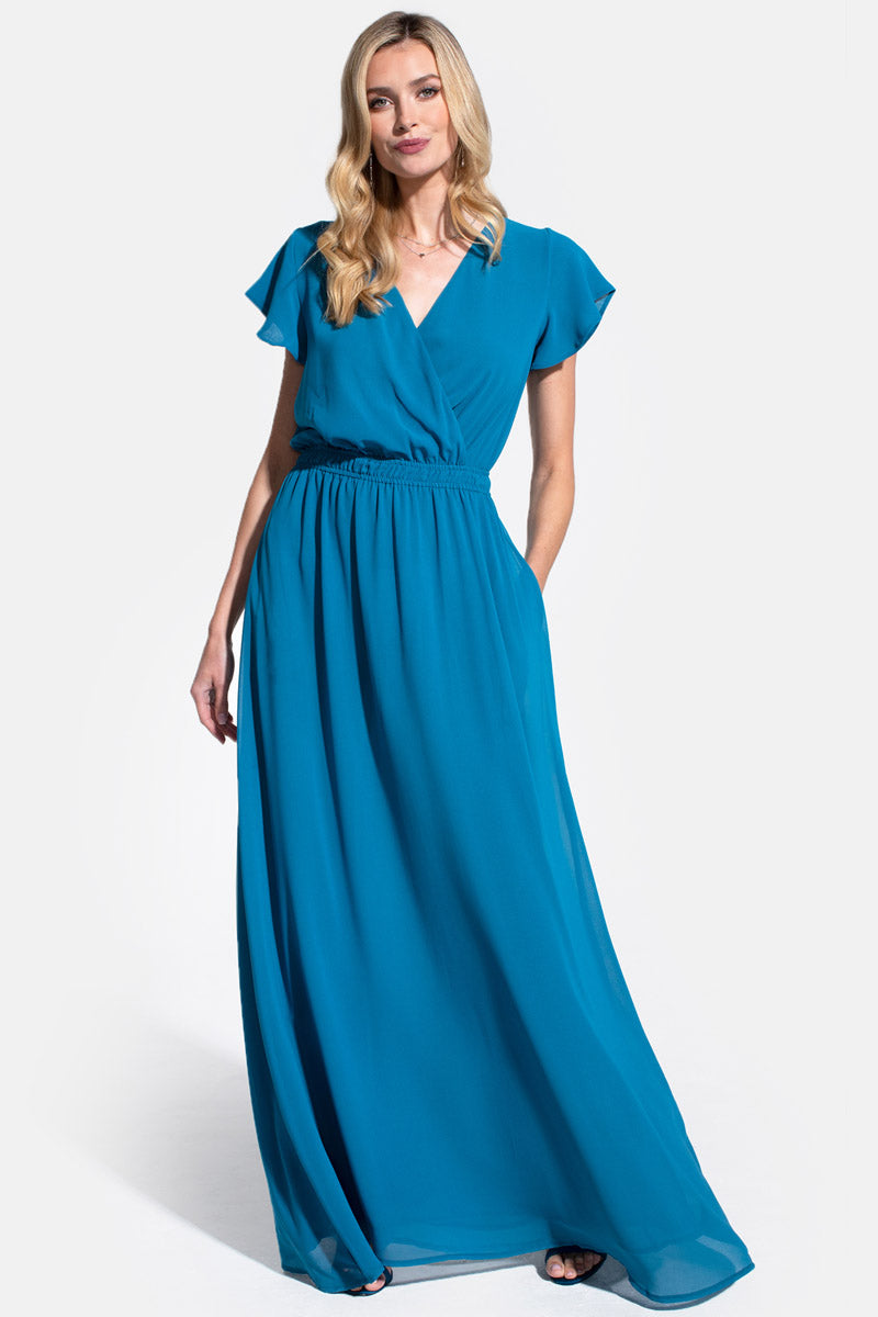 Chiffon Wrap-Top Maxi Dress