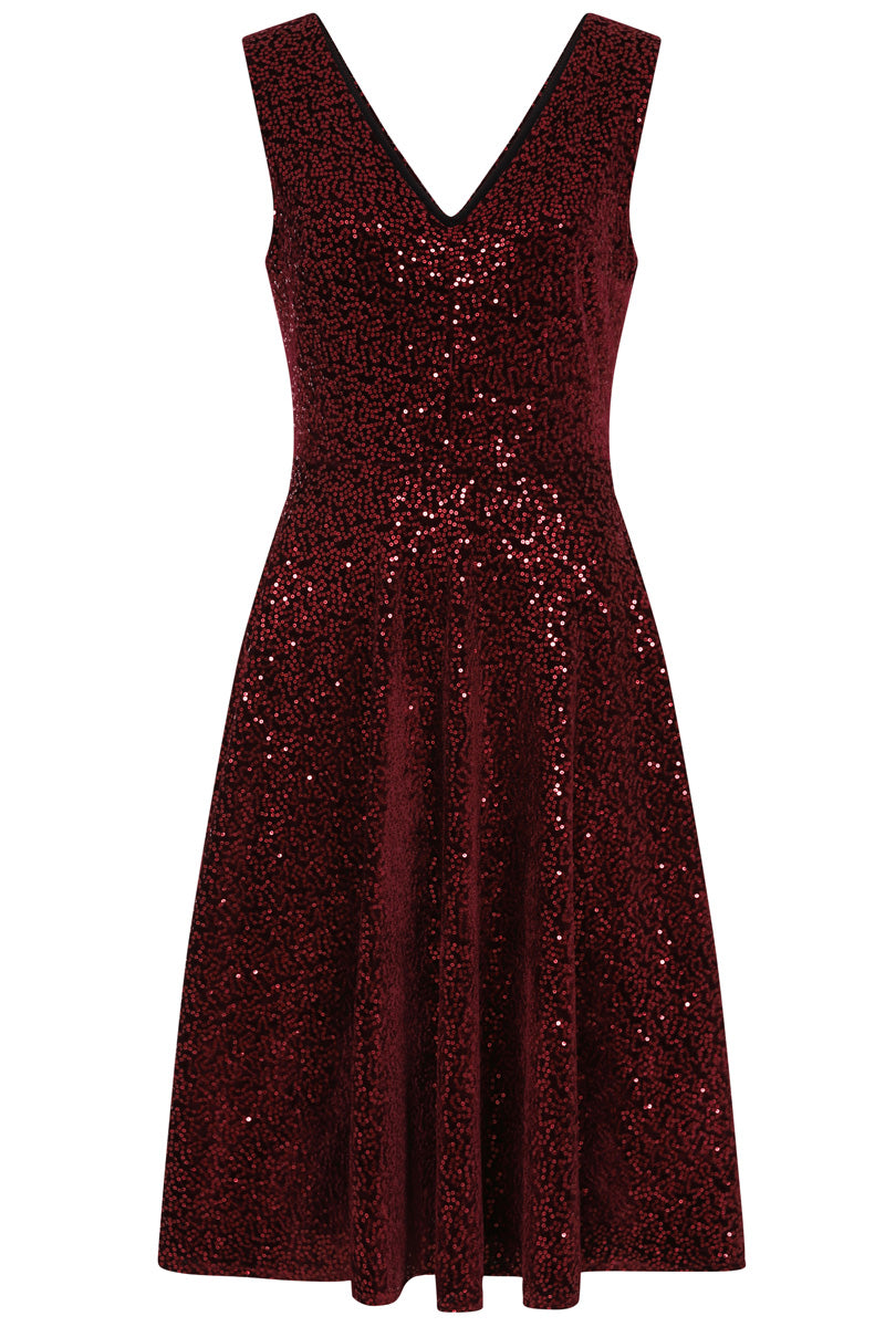 Velvet V Neck Fit N Flare Dress