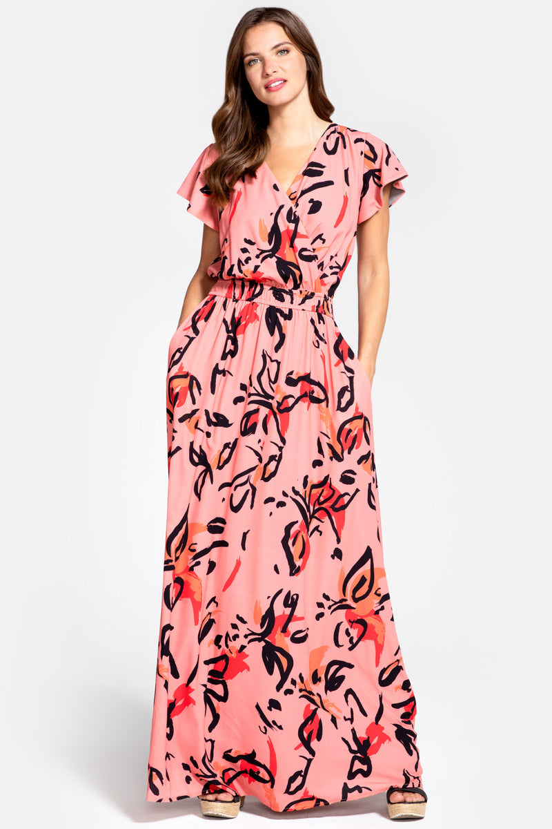 Mock Wrap Chiffon Maxi Dress