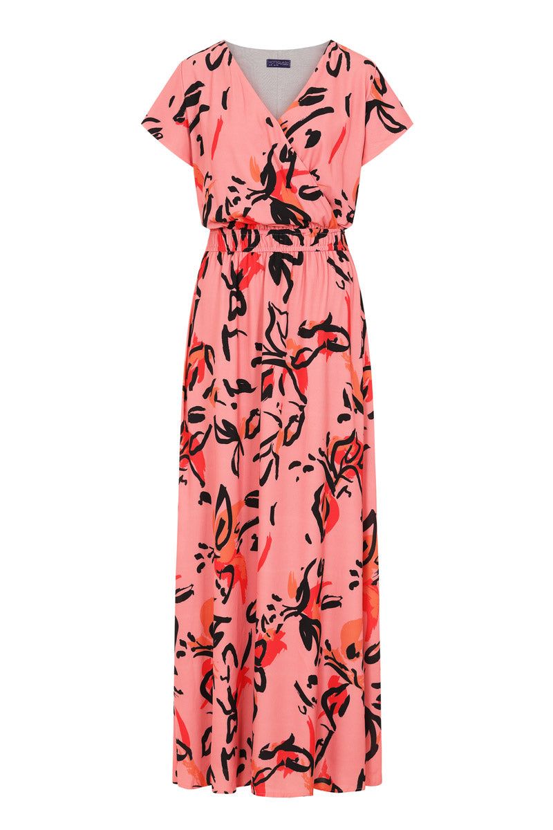 Mock Wrap Chiffon Maxi Dress