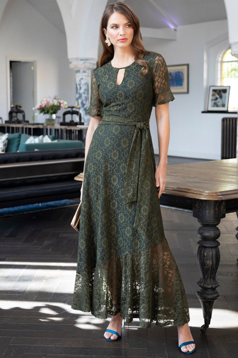 Keyhole Lace Dress with Asymmetric Hem