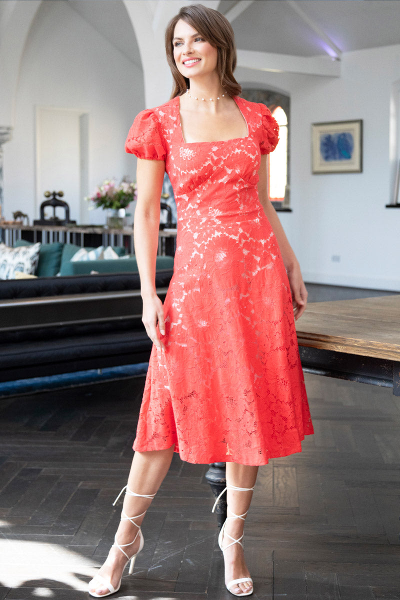 A-Line Lace Dress with Contrast Lining