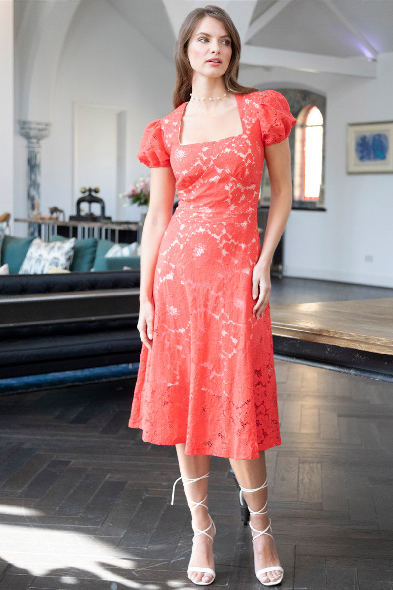 A-Line Lace Dress with Contrast Lining