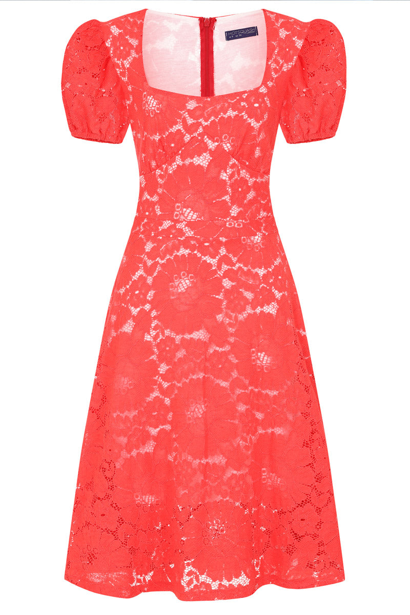 A-Line Lace Dress with Contrast Lining
