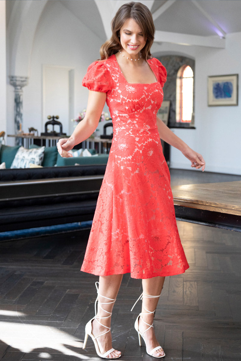 A-Line Lace Dress with Contrast Lining HotSquash London A-Line Lace Dress with Contrast Lining HotSquash London