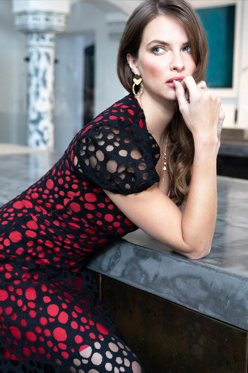 A-Line Lace Dress with Contrast Lining