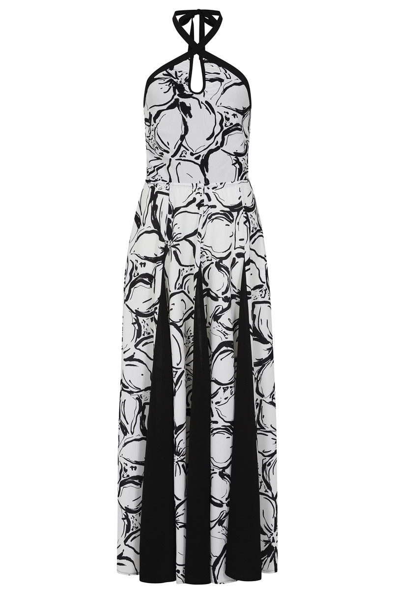 Halter Neck Maxi Dress with Contrast Panels