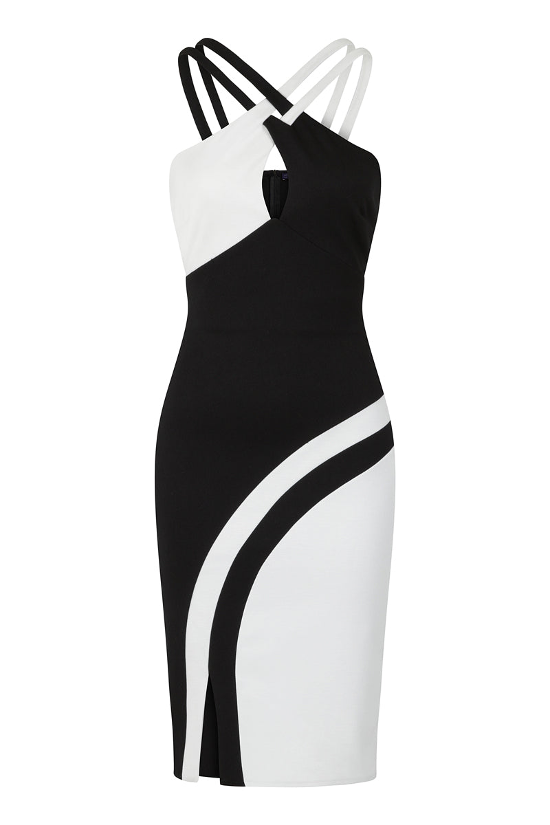 Halterneck Colour Contrast Dress