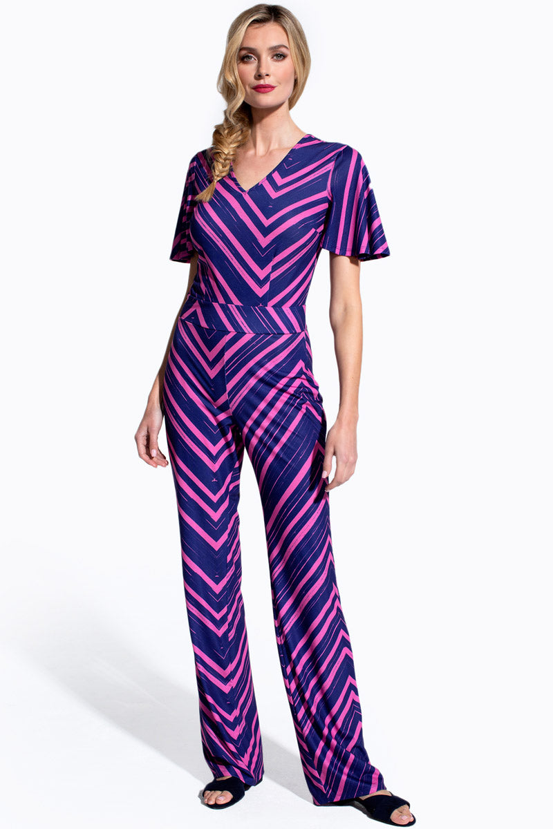 Straight Leg Jumpsuit with V-neck and Flare Sleeves