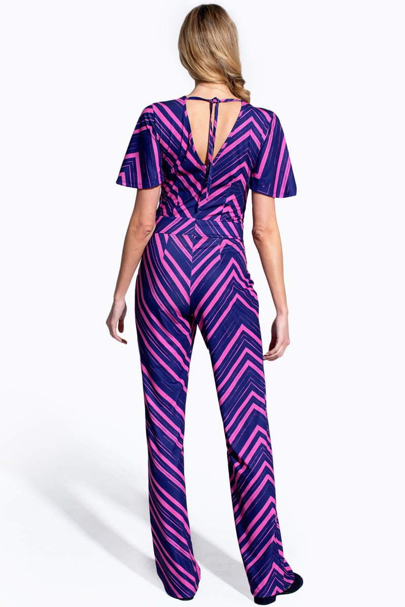 Straight Leg Jumpsuit with V-neck and Flare Sleeves