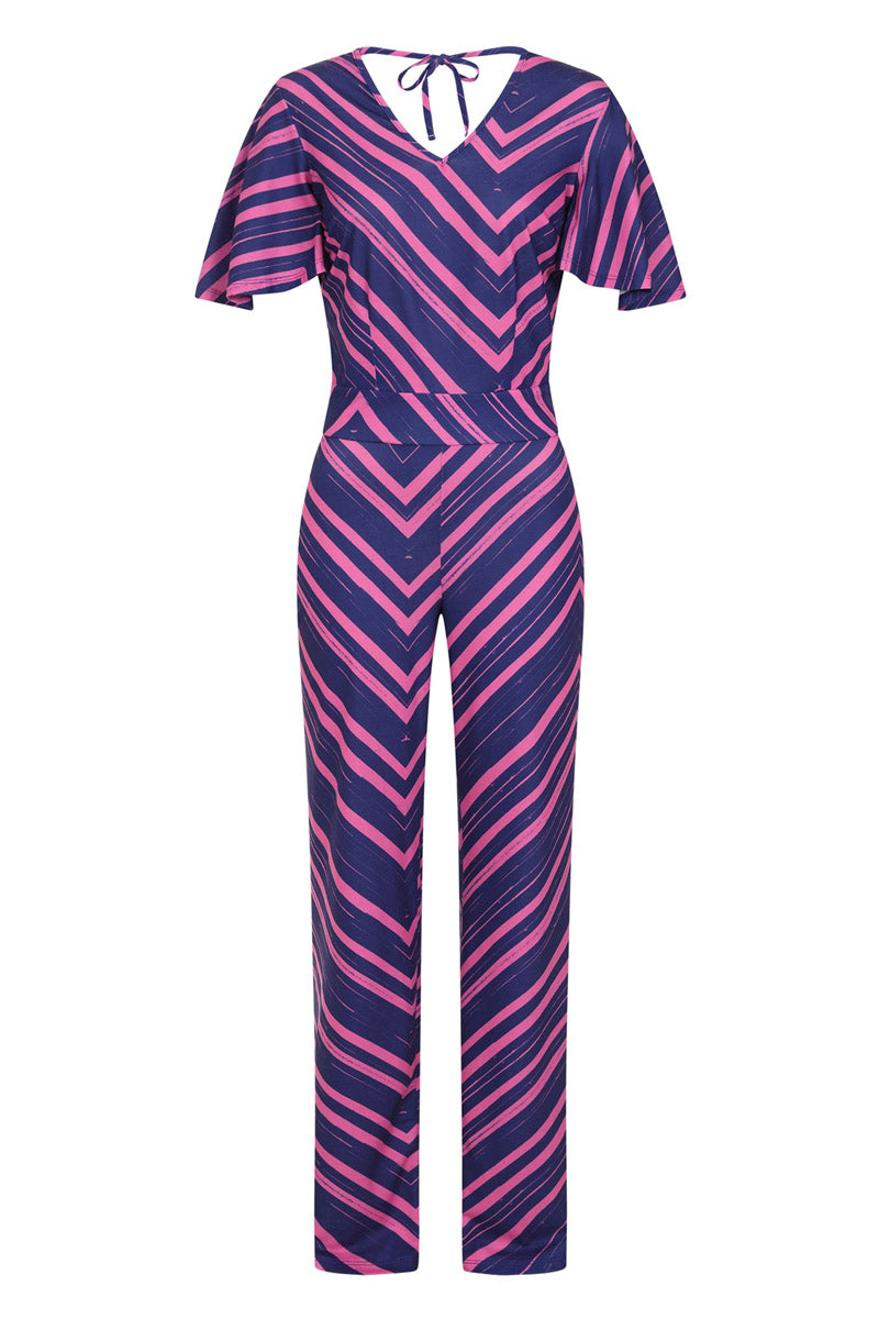 Straight Leg Jumpsuit with V-neck and Flare Sleeves