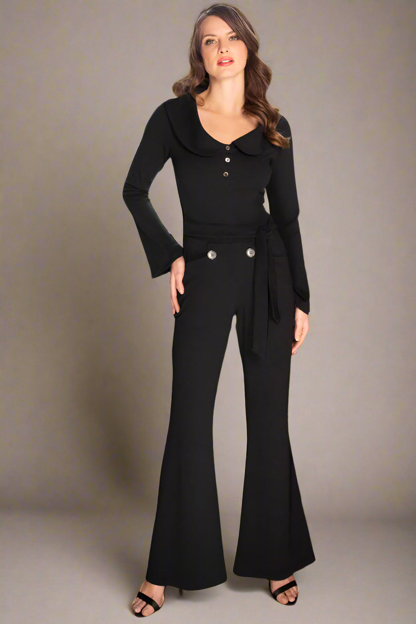 Bell-Bottom Jumpsuit with Collar Detail