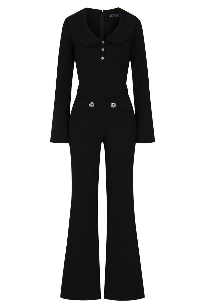 Bell-Bottom Jumpsuit with Collar Detail