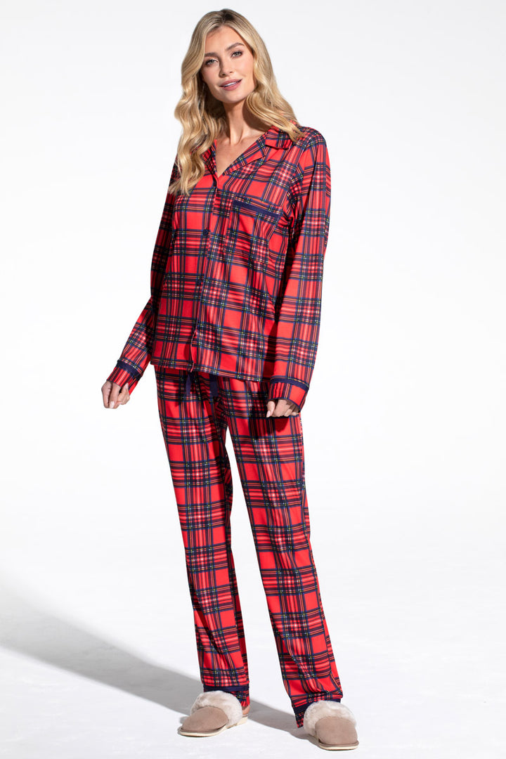 Red Tartan Jersey Womens Pyjama Set