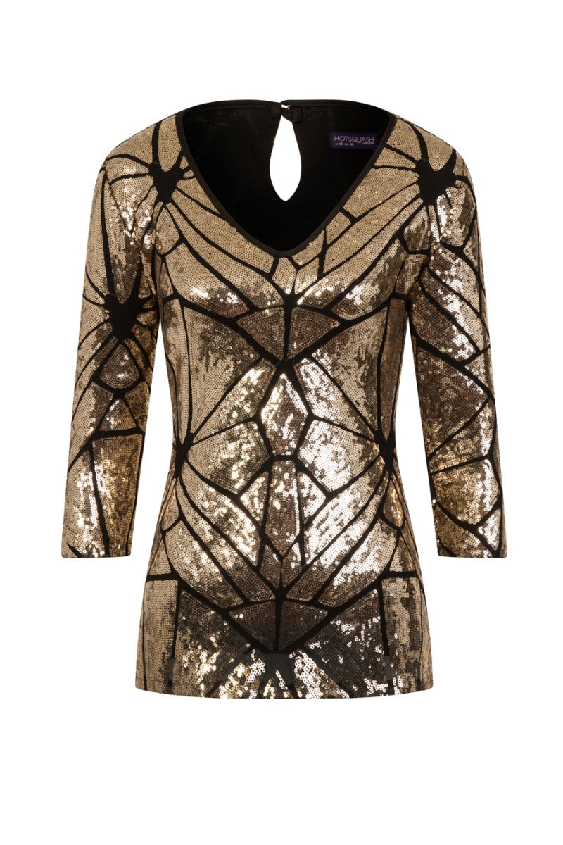 Sequin V Neck Top