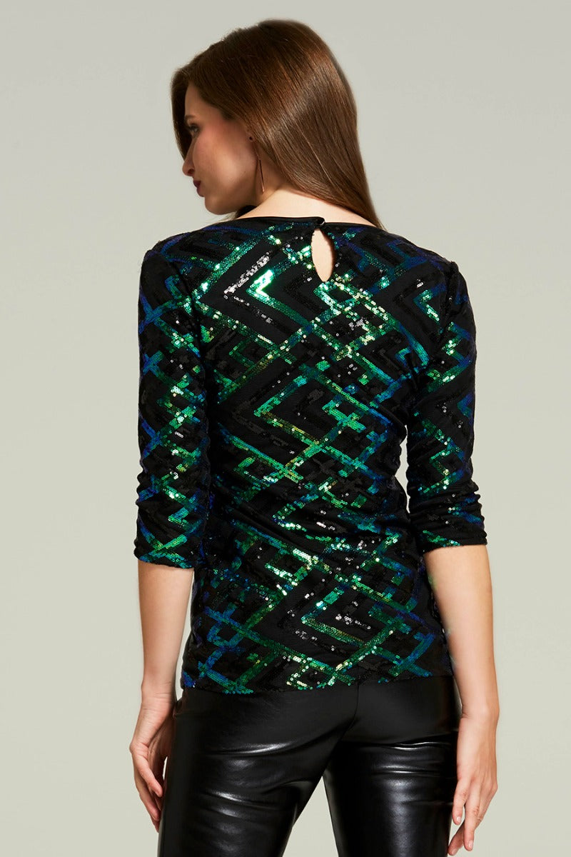 Sequin V Neck Top