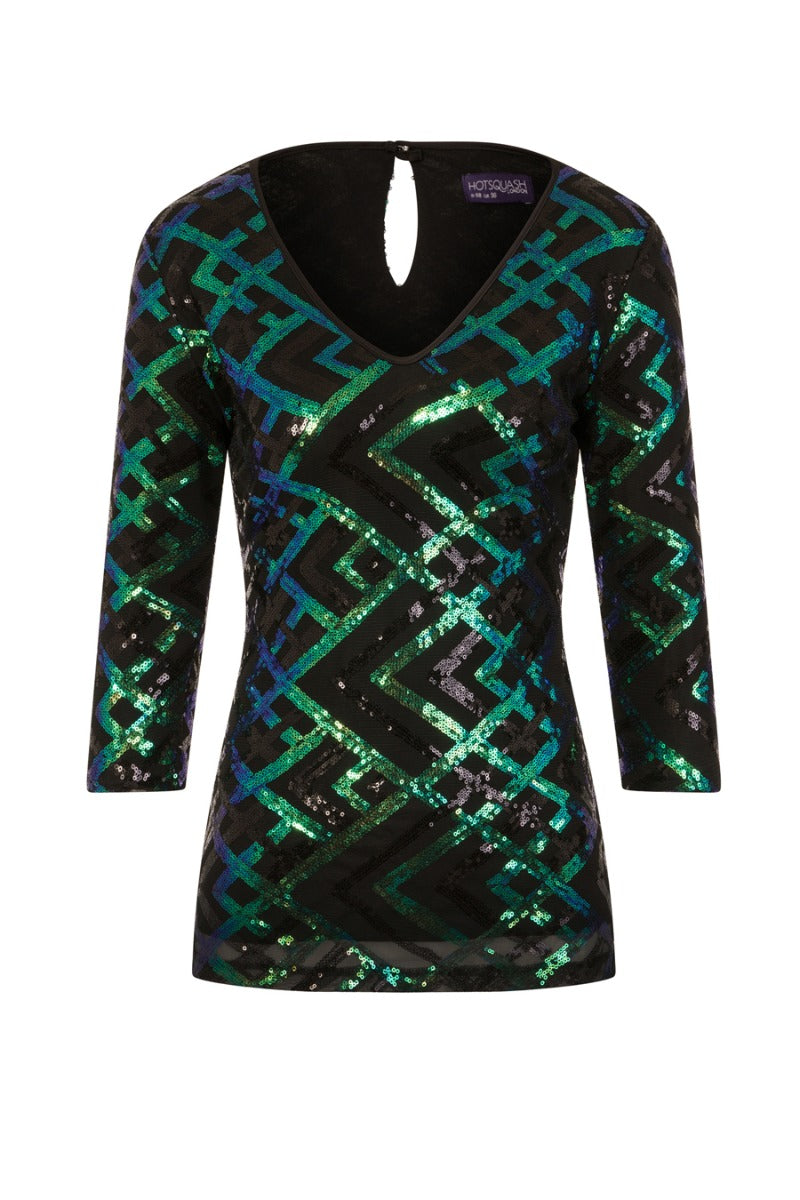 Sequin V Neck Top