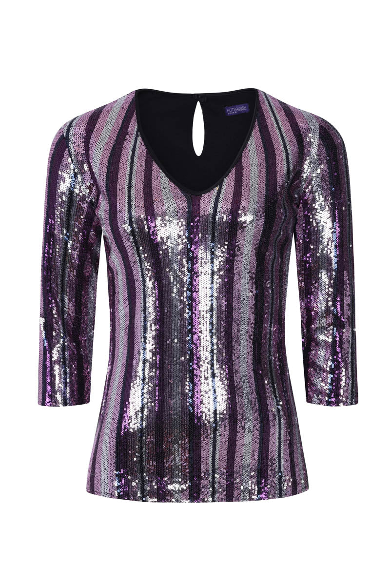 V Neck Sequin Party Top