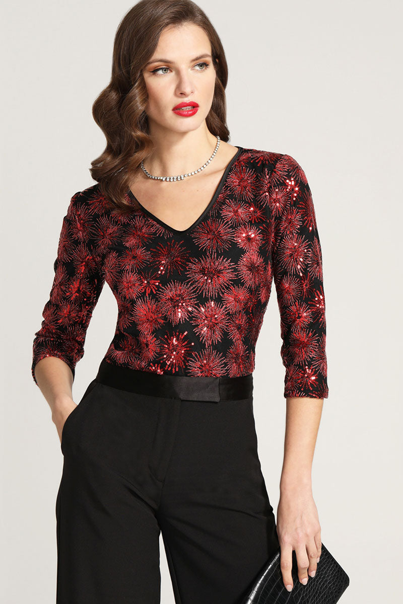 V Neck Sequin Party Top