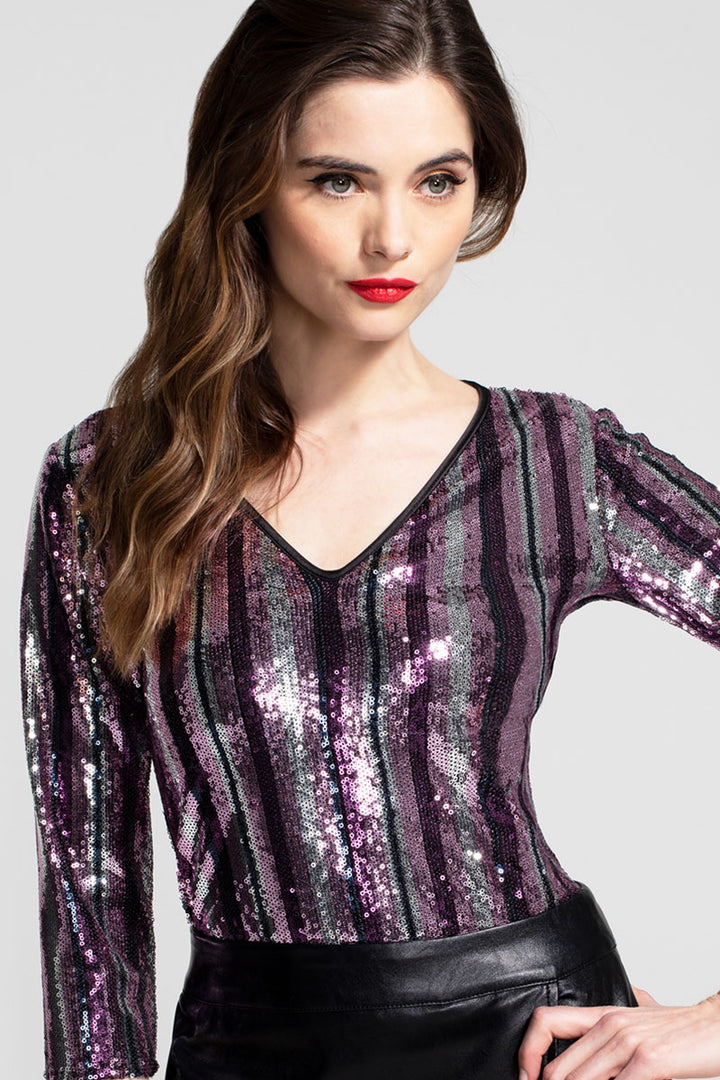 V Neck Sequin Party Top