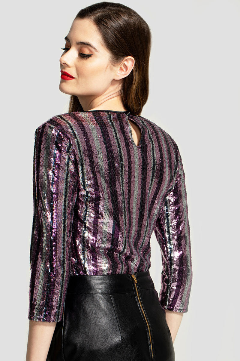 V Neck Sequin Party Top