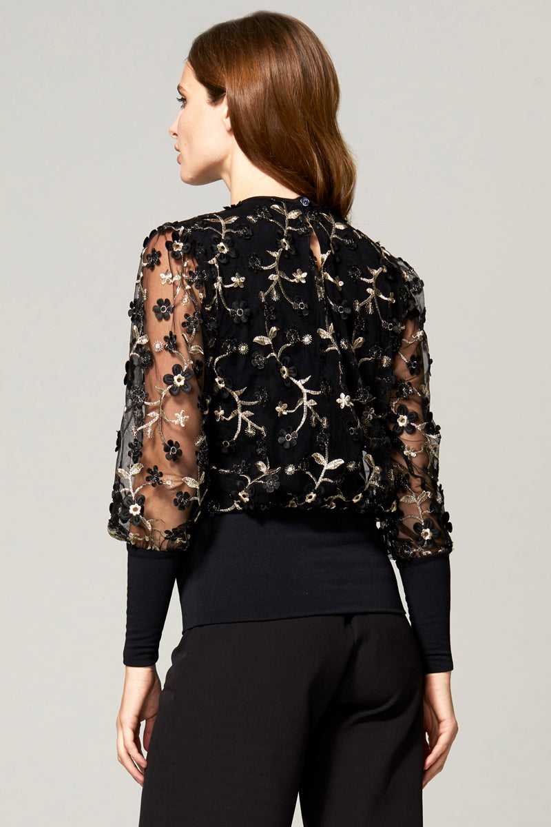 Blouson Sleeved Embroidered Top